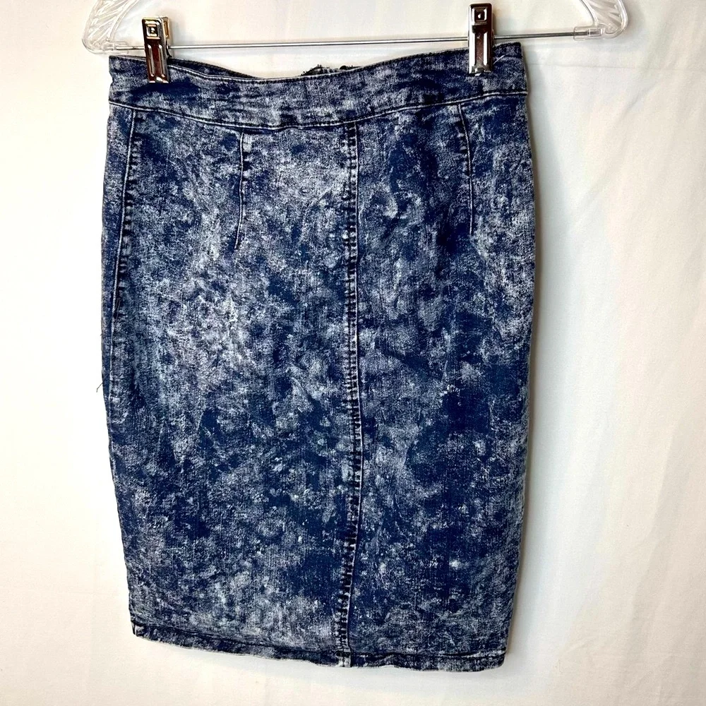 Special A Women’s Blue Denim Pencil Skirt Size S Dyed-Blue White Acid-Washed